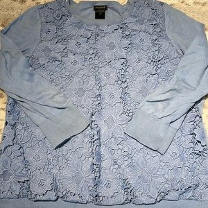 Women’s M Ann Taylor Blue cotton-lace 3/4 sleeve, light sweater